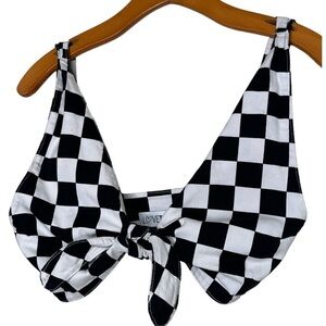 Love Too True Denim Checkered Pinup Rockabilly Knotted FrontTie Retro Halter Top